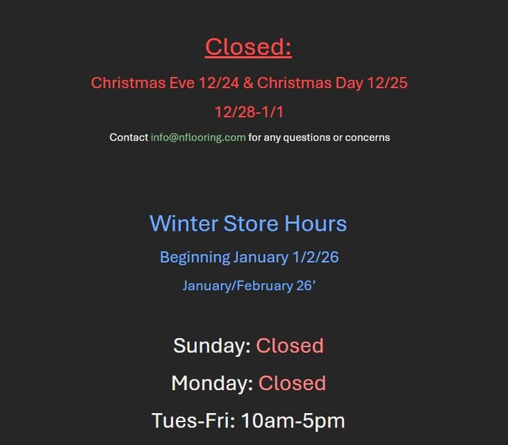 Hello all, we will be adjusting our hours for the upcoming holidays & winter